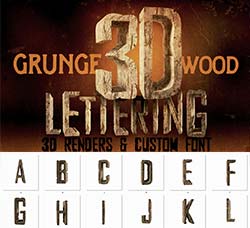 极品3D立体英文字体(斑驳木纹效果)：Grunge Wood - 3D Lettering + Font